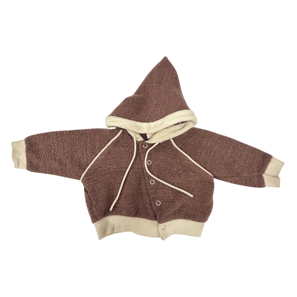 Vintage 70s Baby Hooded Jacket Brown Cream Toddletime JCPenney 12 Months 18-23lb